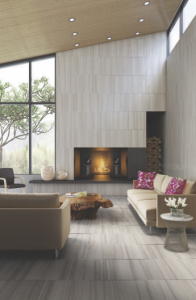 Burano has a vein-cut travertine look in four colors of ceramic tile with a Victorian mosaic. The line is enhanced by Lumen FX, which is applied in conjunction with the veining for a shimmer effect.